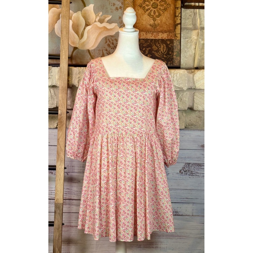 Storia Floral Mini Dress Pink Ditsy Puff Sleeve Square Neck Size Small